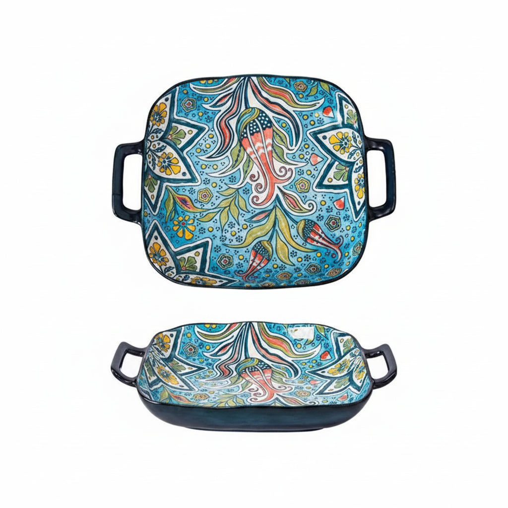 Cerelle Ceramic Oven Plate and Serving Dish with Handles – Decorative Baking Dish for Roasting Cooking and Dining Table