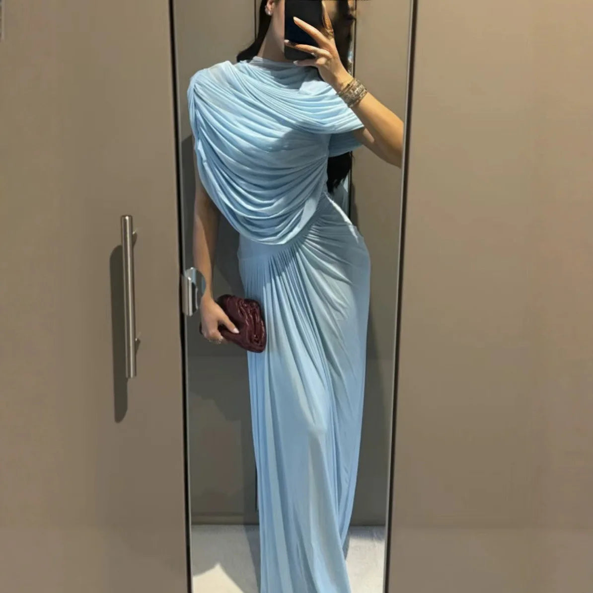Aveline Draped Mesh Maxi Dress – Bodycon Evening Gown, Elegant Wedding Guest Dress & Occasion Maxi