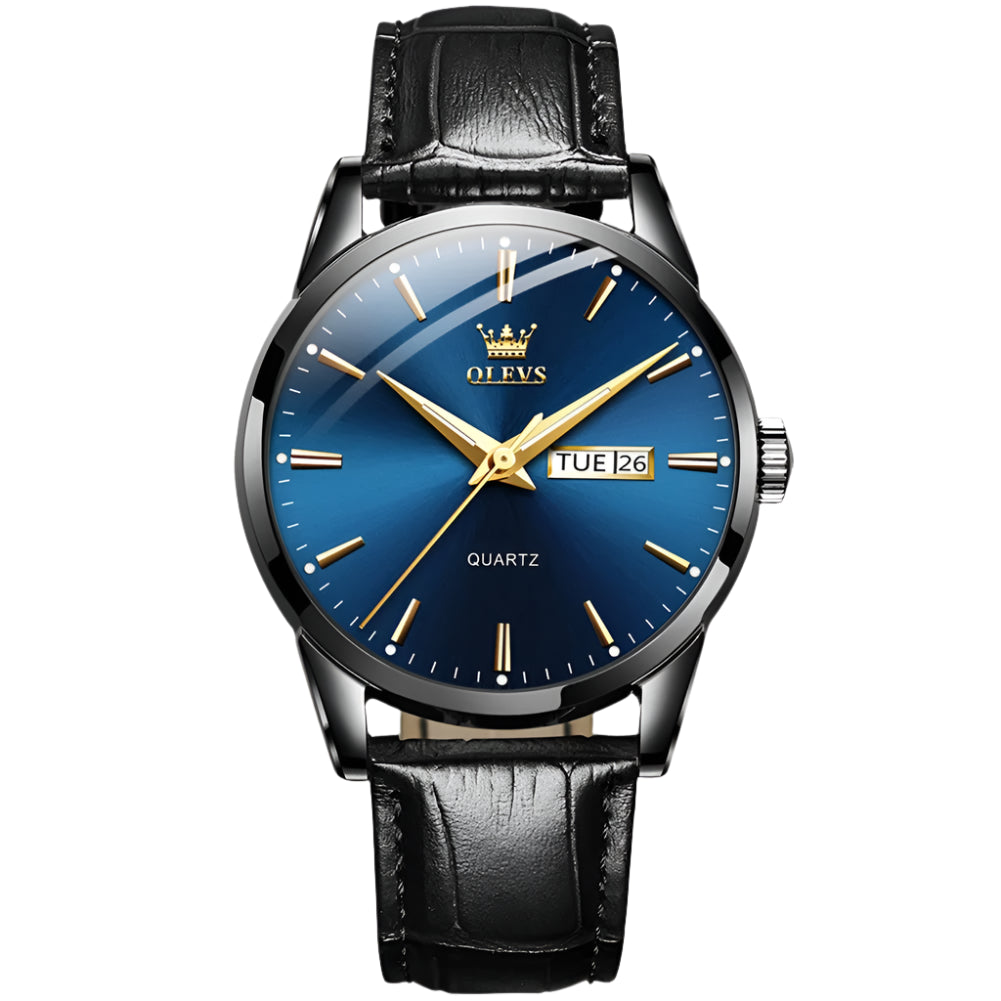 Men's Luxury Gold Watch With Leather Strap And Day/Date Display