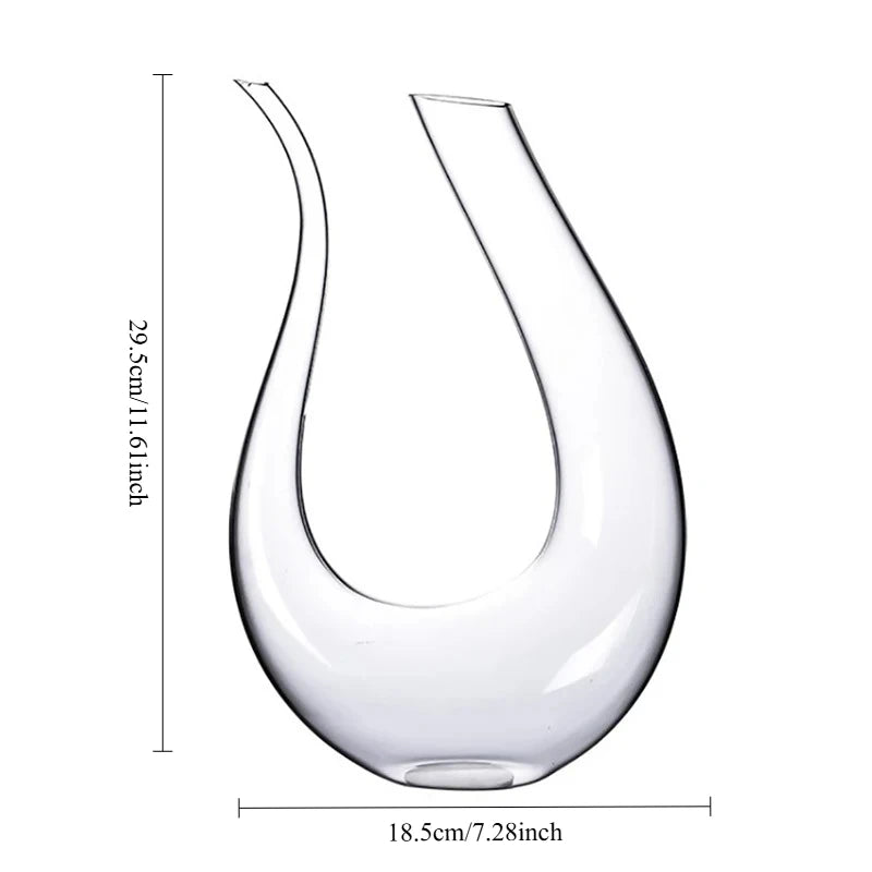Hand-Blown Crystal Wine Decanter – 1.5L - U-Shaped Aerator Carafe for Red & White Wine