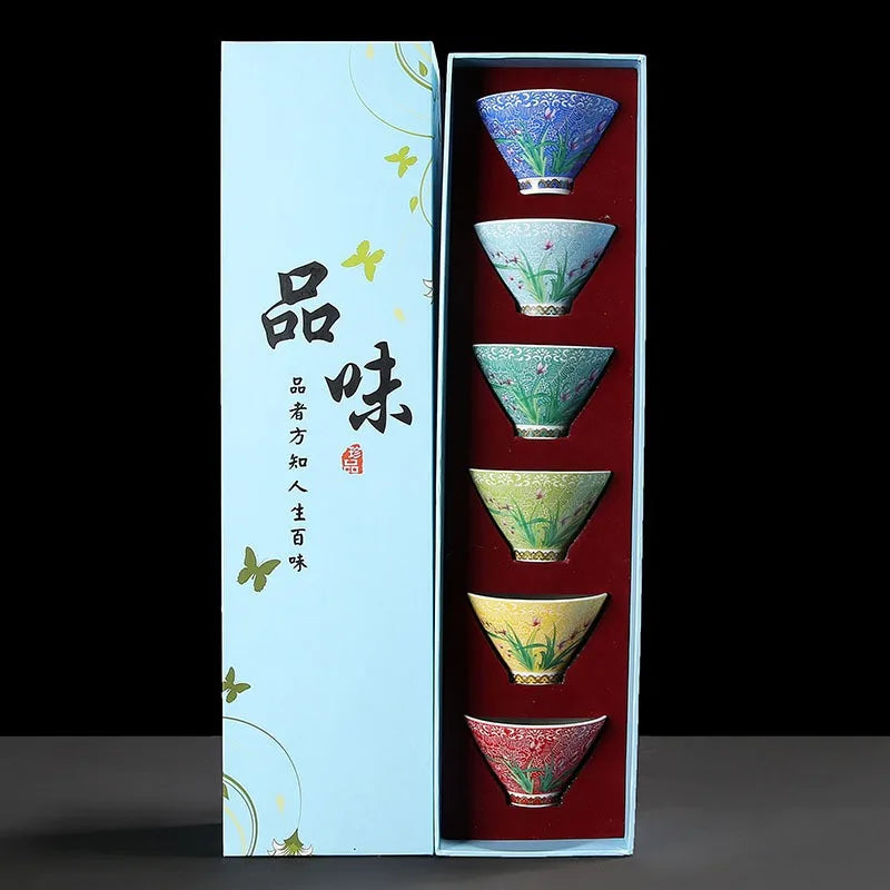 Hanamori Floral Ceramic Tea Bowl Gift Set – 6 Piece Small Tea Cups with Flower Design Gift Box Tea Set