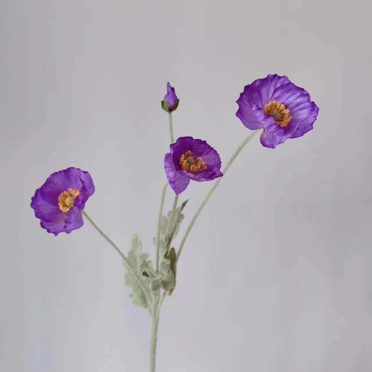 Meadow Poppy Stem Bundle – Silk Poppy Flower Stem with 3 Blooms and 1 Bud for Vase Arrangements and Home Styling