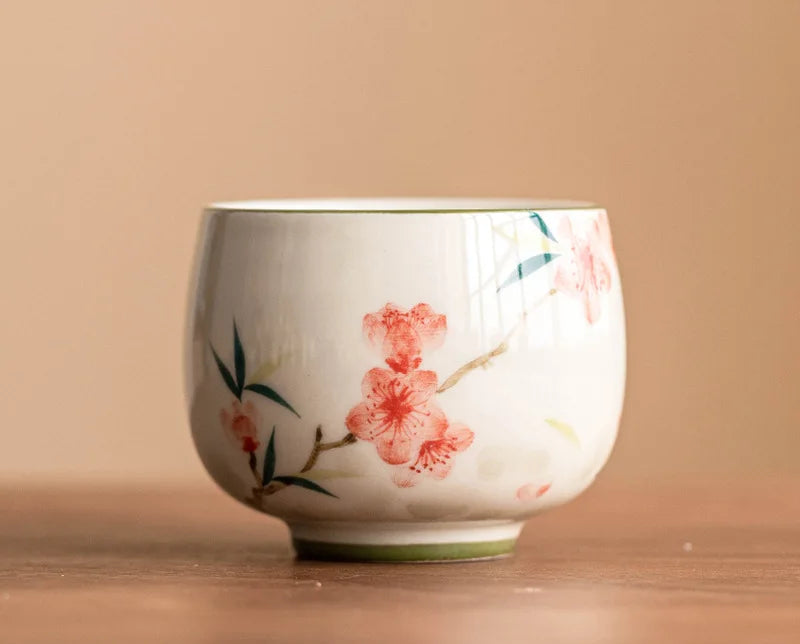 Sakura Bloom Ceramic Tea Cup – Hand-Painted Floral Tea Bowl for Espresso, Matcha and Herbal Tea
