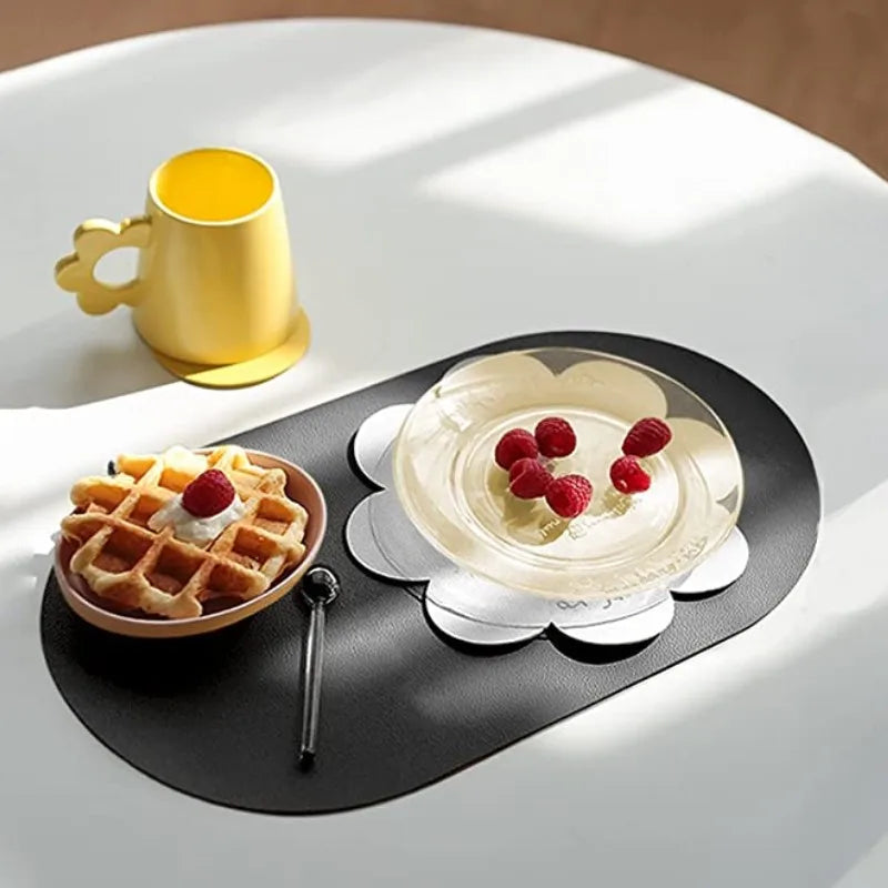 Hartwell Reversible Faux Leather Oval Table Mats – Double Sided Non Slip Washable Dining Placemats 4 Piece Set