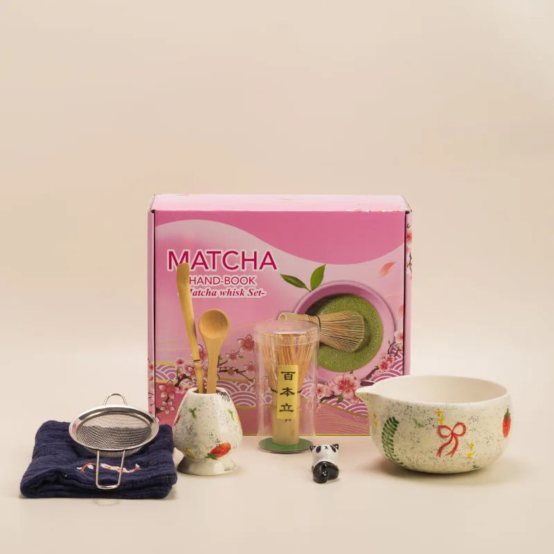 Winter Ribbon Japanese Matcha Set – Ceramic Matcha Bowl & Bamboo Whisk Matcha Gift Kit