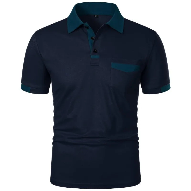 Men’s Short Sleeve Polo Shirt with Contrast Trim – Casual Summer T-Shirt with Pocket