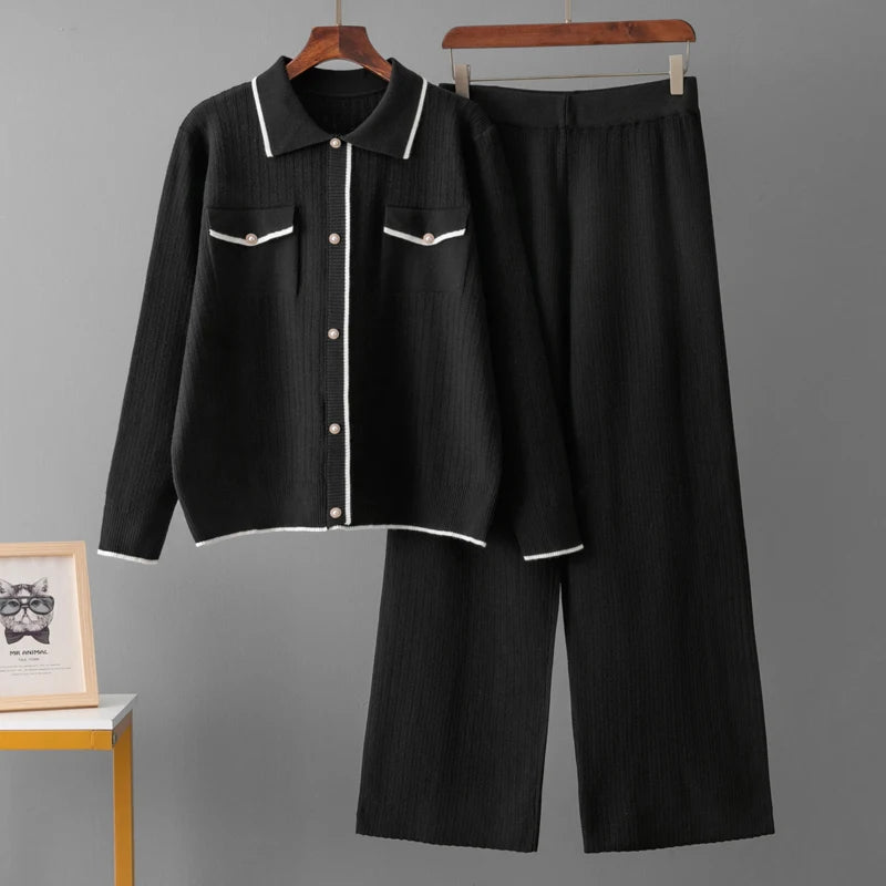 Classic Ribbed Knit 2-Piece Co-ord Set with Contrasting Pocket Detailing