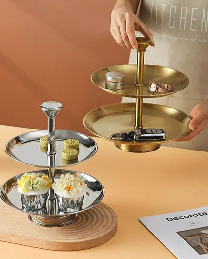 Stainless Steel 2/3 Tier Serving Stand – Gold & Silver Tiered Cake Stand for Afternoon Tea, Weddings & Parties, Fruits, Snacks