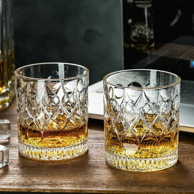 Cut Crystal Whisky Glasses – Set of 2 Vintage Tumbler Glasses for Whisky, Bourbon & Scotch