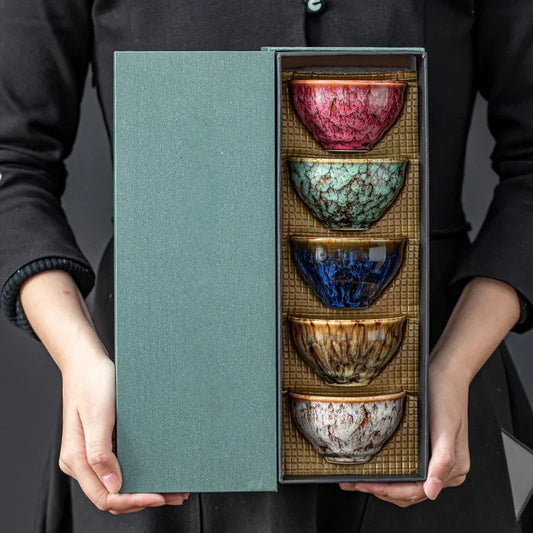 Nara Glaze Ceramic Tea Bowl Gift Set – 5 Piece Ceramic Cups for Herbal Tea, Afternoon Tea & Coffee at Home