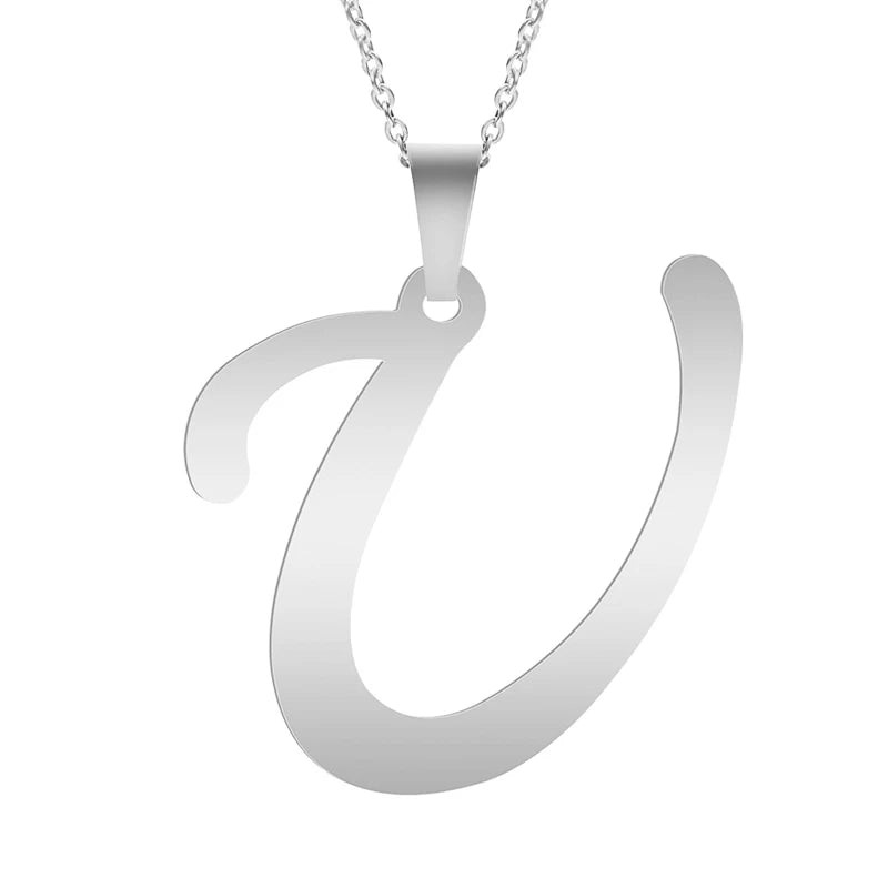 Stainless Steel Initial Necklace – Alphabet Letter Pendant Chain for Women and Men