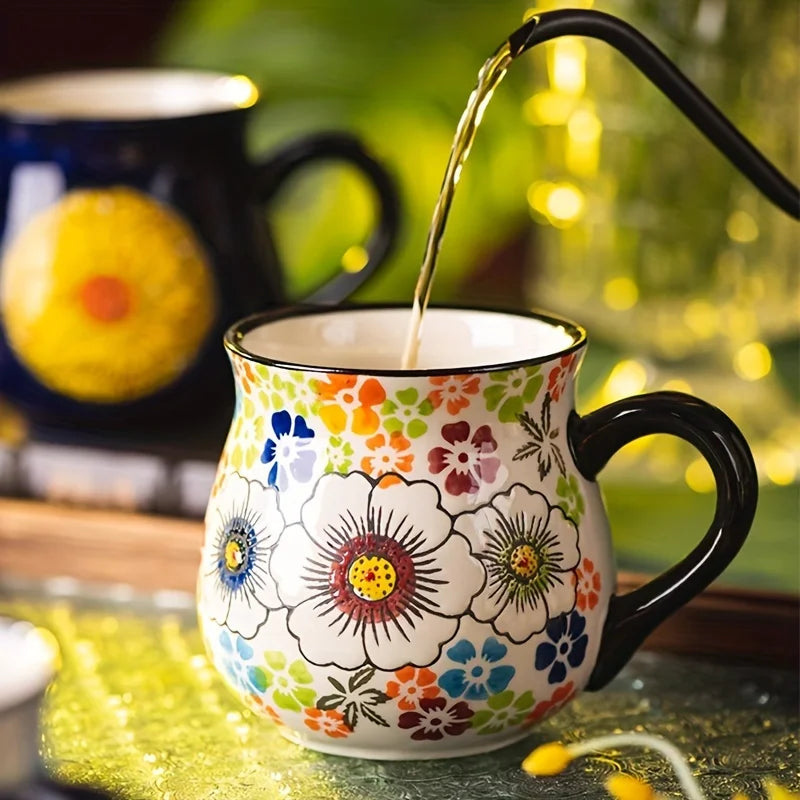 Vintage Floral Coffee and Tea Mug – Colourful Ceramic Cup with Handle
