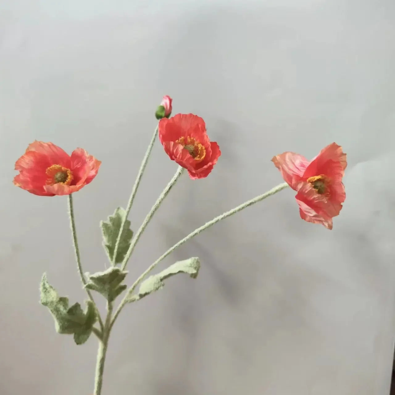 Meadow Poppy Stem Bundle – Silk Poppy Flower Stem with 3 Blooms and 1 Bud for Vase Arrangements and Home Styling