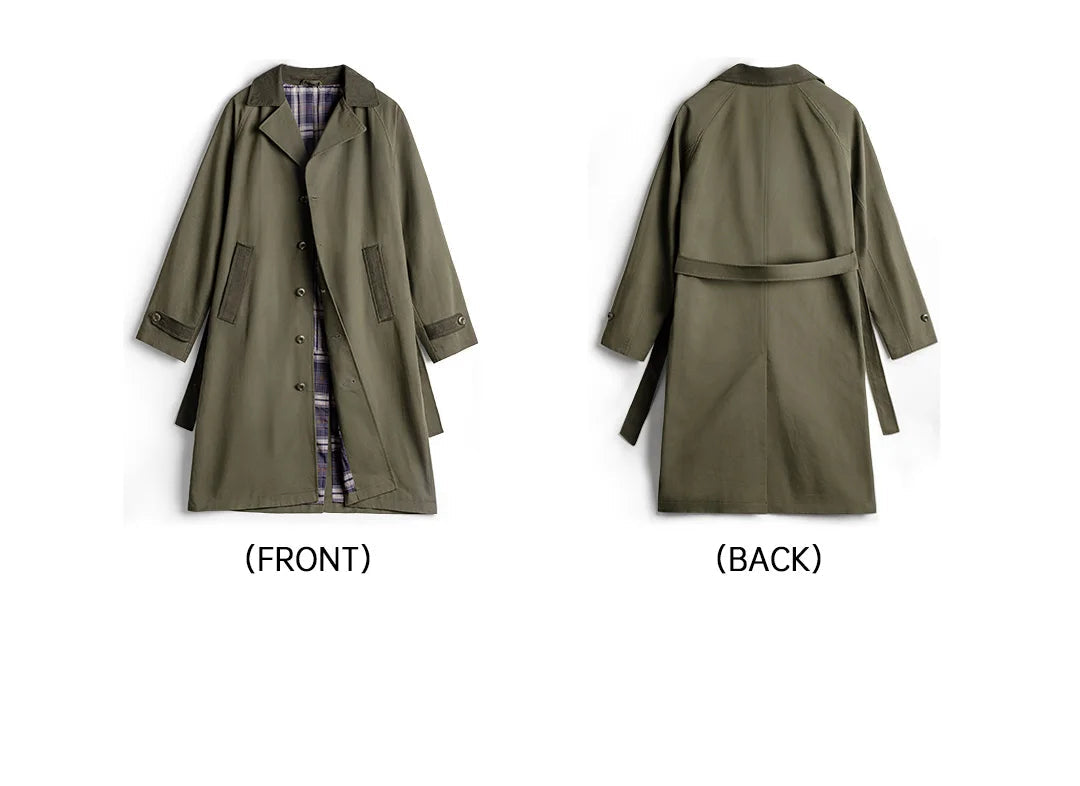 Ardenby Men’s Belted Trench Coat – Mid Length Cotton Trench Overcoat with Corduroy Collar Smart Casual Jacket