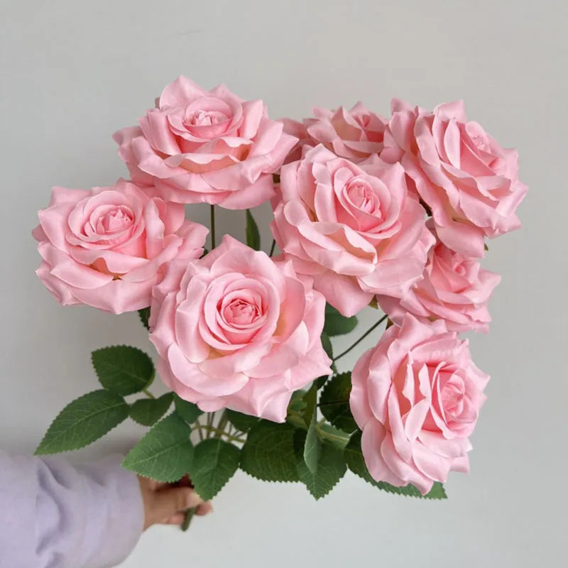 Rosara Silk Rose Bouquet – 9 Head Faux Rose Arrangement Decorative Flower Bunch