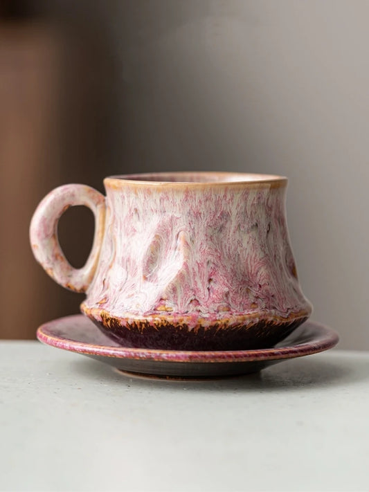 Rose Ember Glazed Ceramic Coffee Cup & Teacup