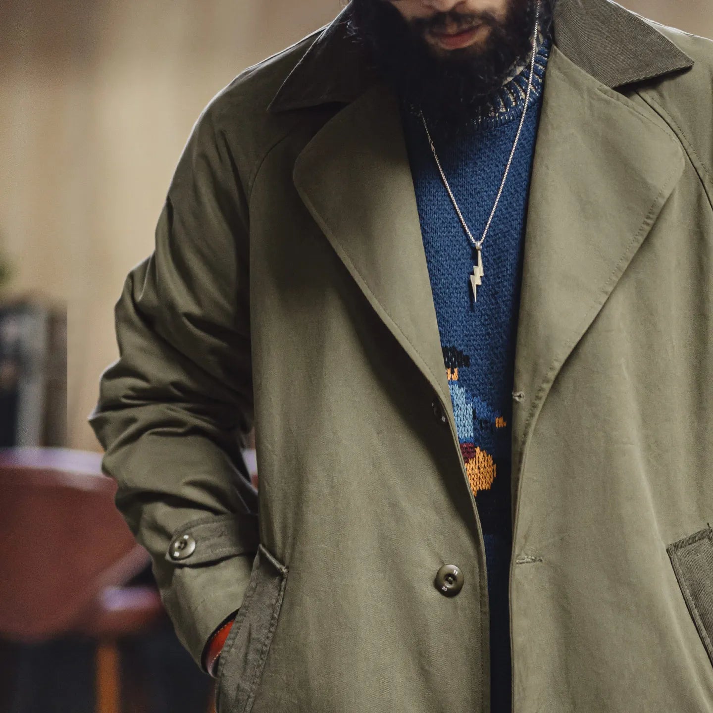 Ardenby Men’s Belted Trench Coat – Mid Length Cotton Trench Overcoat with Corduroy Collar Smart Casual Jacket