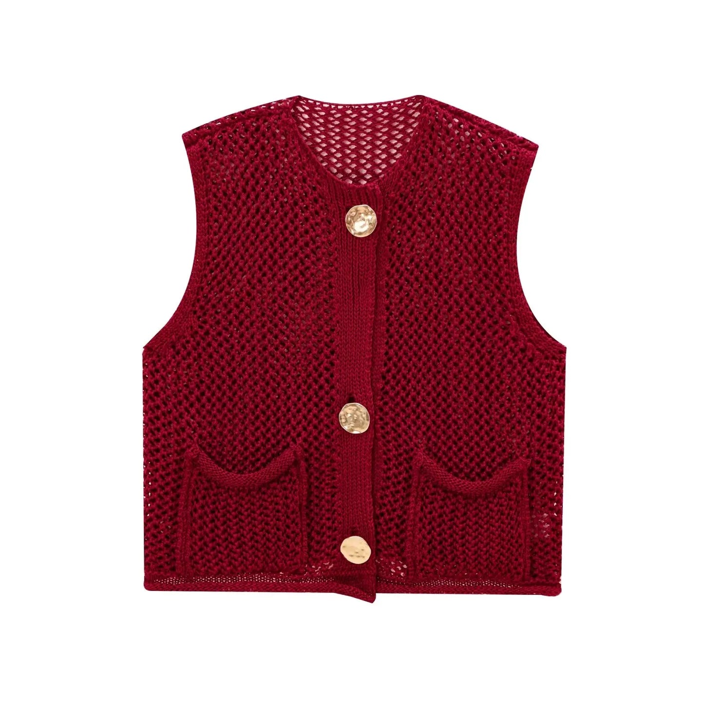 Elegant Knitted Sleeveless Vest with Button Details
