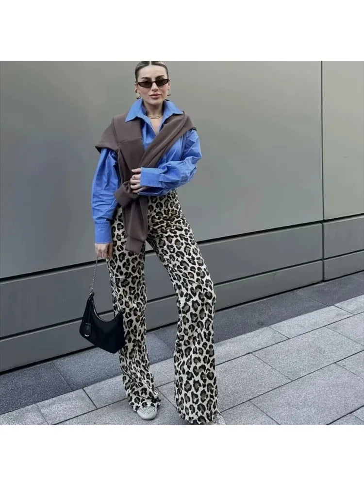 Leopard Print High Waisted Wide-Leg Pants