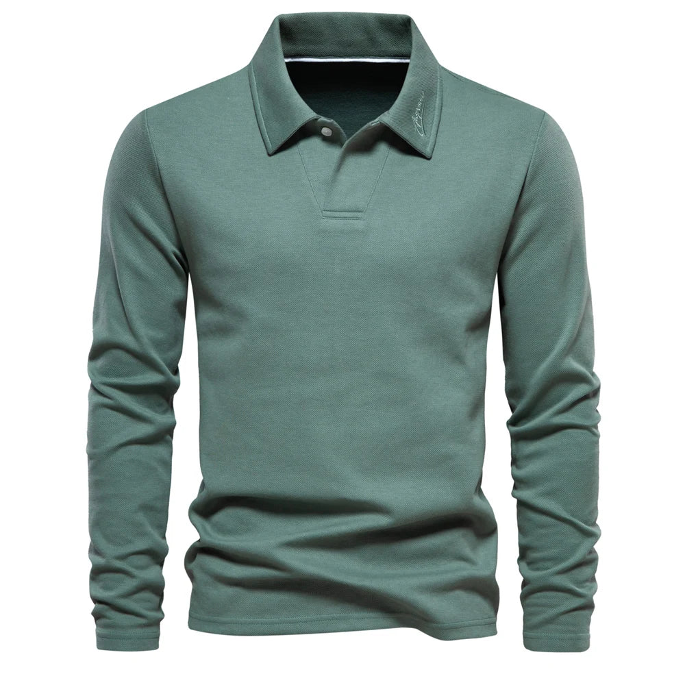 Men's Plain Long-Sleeve Polo Shirt