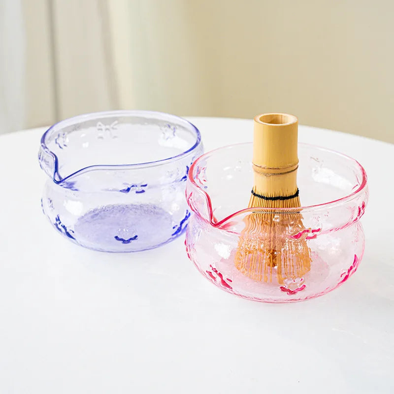Matcha Tea Ceremony Set – Pink/ Blue Glass Matcha Bowl With Bamboo Whisk, Scoop & Accessories 4/5/7/8 Piece Set