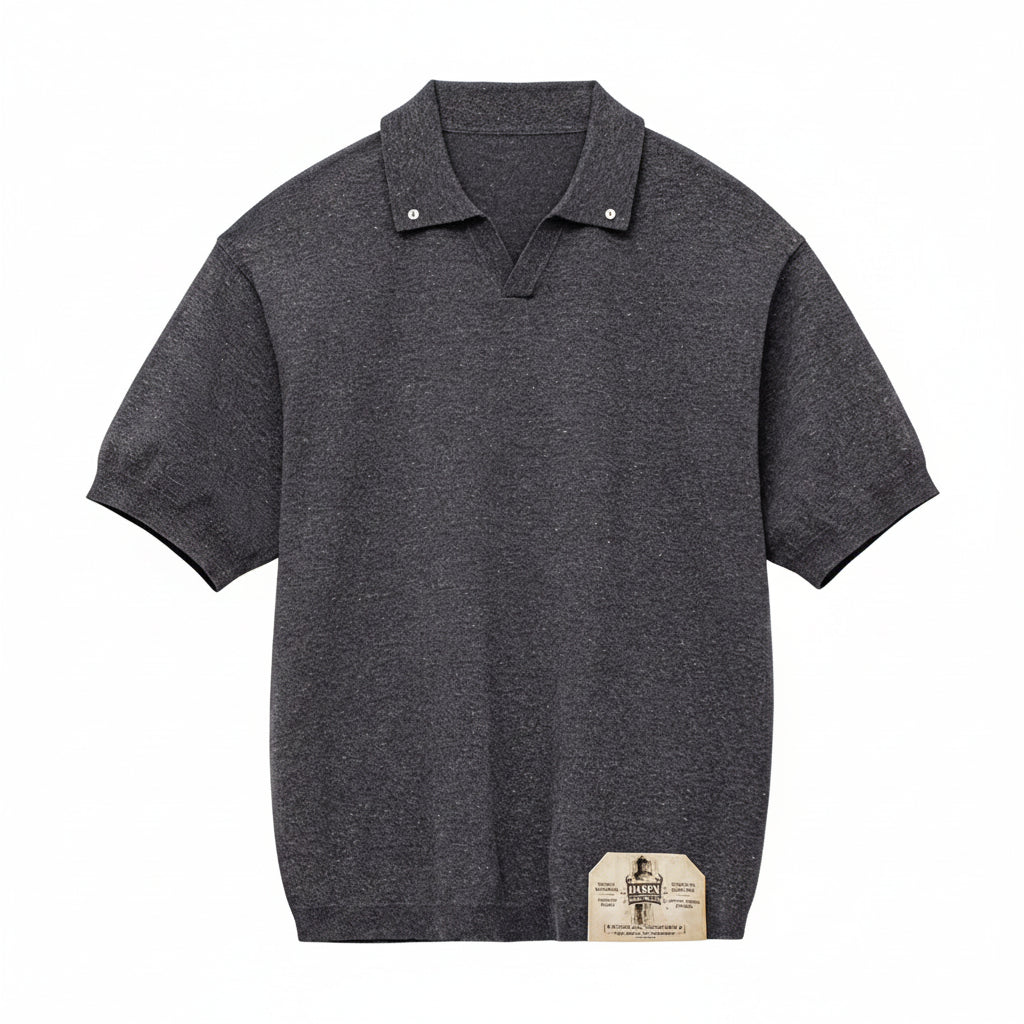 Calder Men’s Short Sleeve Polo Shirt – Textured Cotton Summer Polo with Open Collar