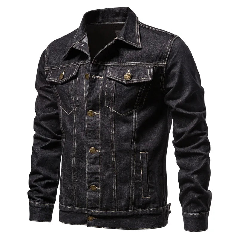 Classic Men's Denim Jacket – Button-Up Long Sleeve Jean Jacket with Pockets