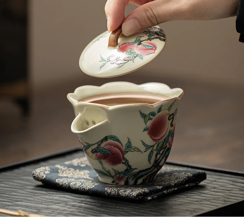 Momohana Peach Blossom Ceramic Teapot with Lid – Pouring Teapot for Herbal Tea, Loose Leaf Tea and Tea Gift