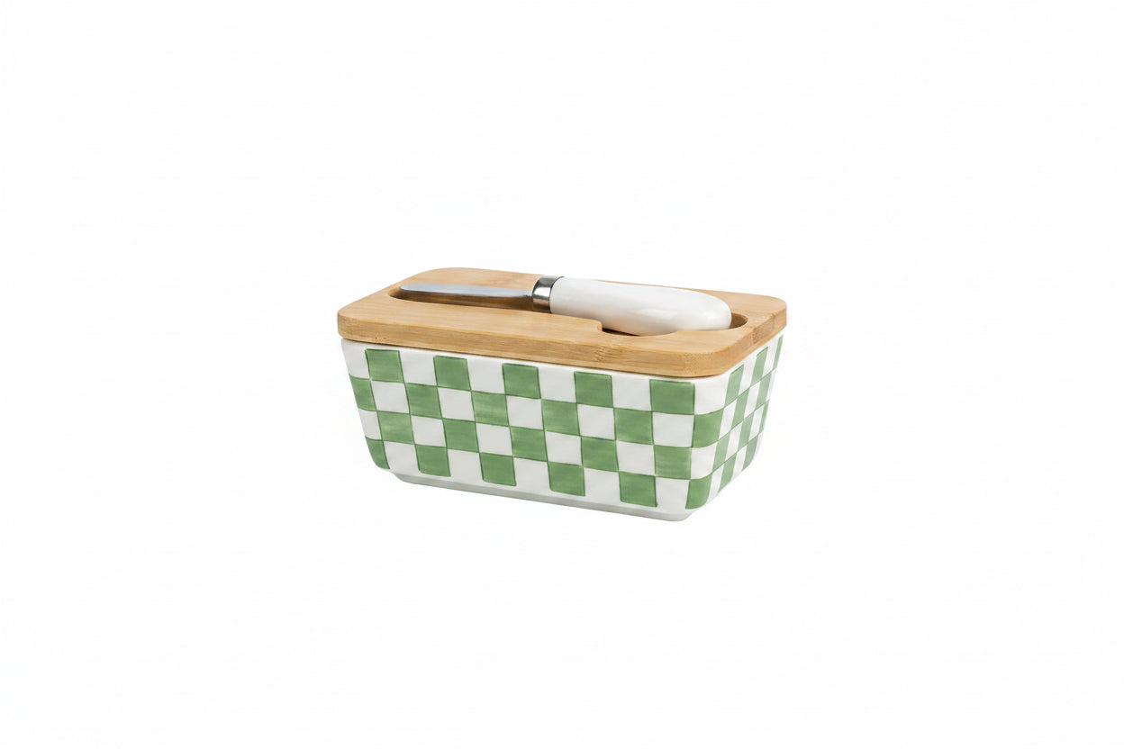 Creamery Ceramic Butter Dish with Lid & Knife – Butter Keeper & Cheese Storage Box