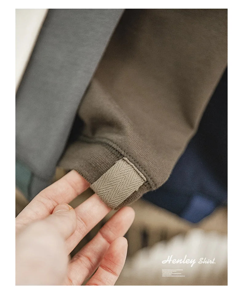 Henley Buttoned Short Sleeve T-Shirt – Premium Structured Fit Essential in Navy, Cream, Grey & Army Green