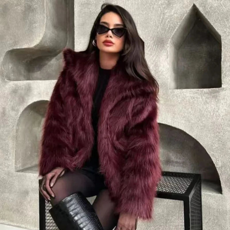 Velvessa Faux Fur Cropped Jacket – Soft Plush Winter Coat in Claret, Brown, Leopard, Black, Grey & White