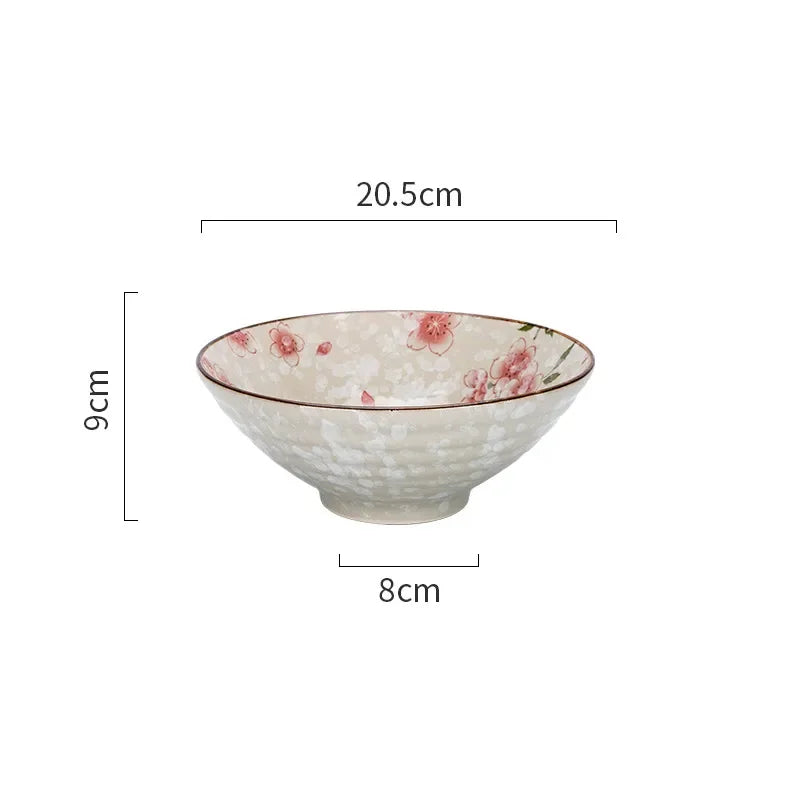 Sakura Ceramic Ramen Bowl – Japanese Style Floral Noodle Soup Rice Bowl Deep Serving Bowl Kitchen Tableware