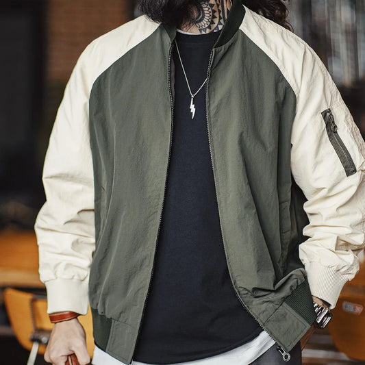 Westbourne Men’s Contrast MA1 Bomber Jacket – Two Tone Flight Jacket with Zip Front, Ribbed Trim and Sleeve Pocket