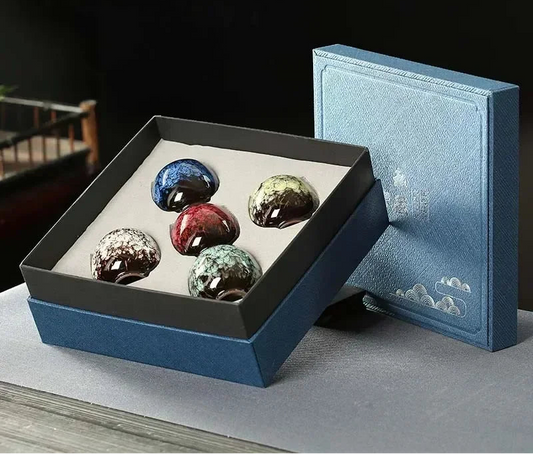 Hoshira Glazed Ceramic Tea Cup Set Gift Box – 5 Piece Small Espresso Cups for Coffee, Tea Serving and Modern Tableware Set