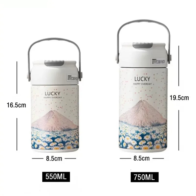 Premium Stainless Steel Vacuum Flask With Handle – Double Wall Insulated Thermal Water Bottle with Leak-Proof Lid, 550ml & 750ml