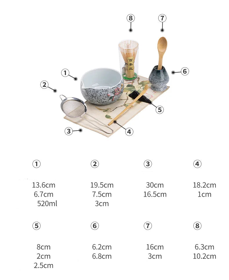 Blossom & Flecked Glaze Matcha Whisk Gift Set – Japanese Matcha Tea Set with Bamboo Whisk, Bowl & Accessories