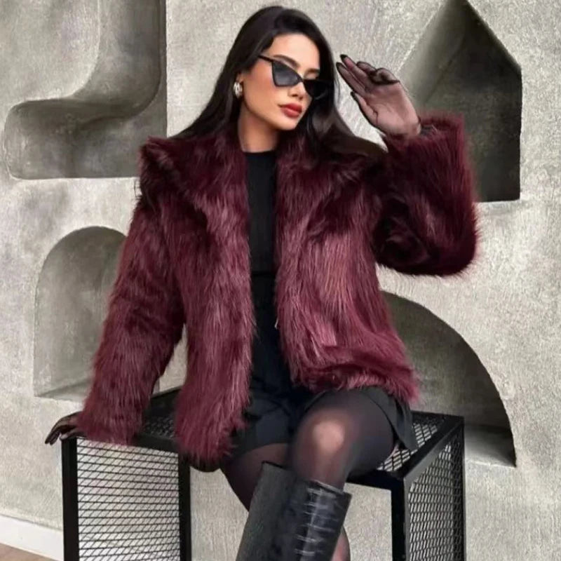 Velvessa Faux Fur Cropped Jacket – Soft Plush Winter Coat in Claret, Brown, Leopard, Black, Grey & White