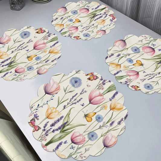 Wildflower Meadow Round Placemat Set – Floral Dining Table Mats