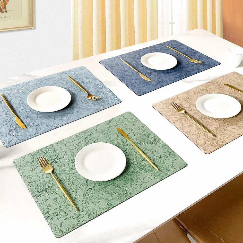 Botanical Dining Placemats – Wipe Clean Table Mats, Waterproof Non Slip Faux Leather Placemats, Double Sided Kitchen & Dining Table Mats