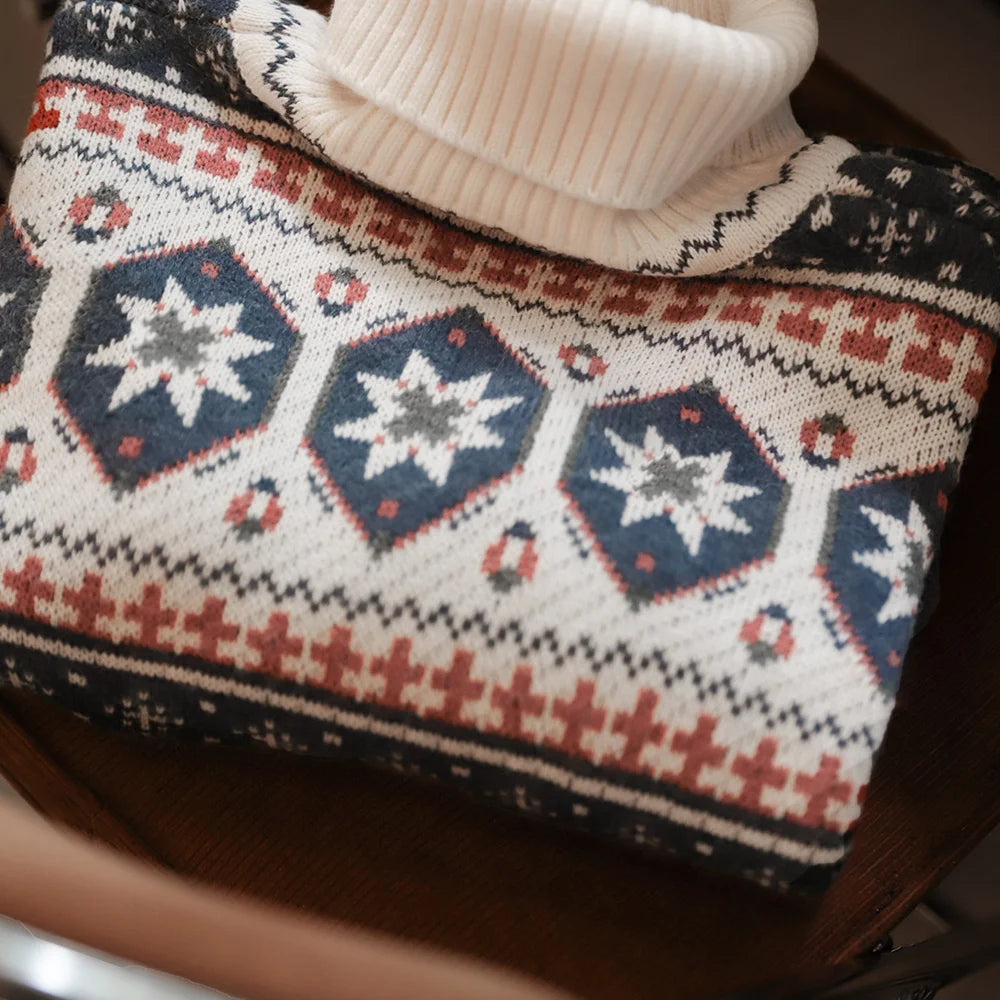 Men's Fair Isle Knit Polo Neck Jumper – Nordic Ribbed Pullover Winter Knitwear for Men