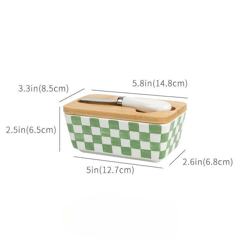 Creamery Ceramic Butter Dish with Lid & Knife – Butter Keeper & Cheese Storage Box