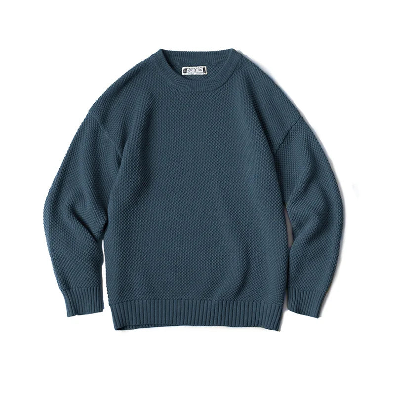 Caldrin Men’s Textured Crew Neck Jumper – Heavy Knit Pullover Sweater for Smart Casual Wear