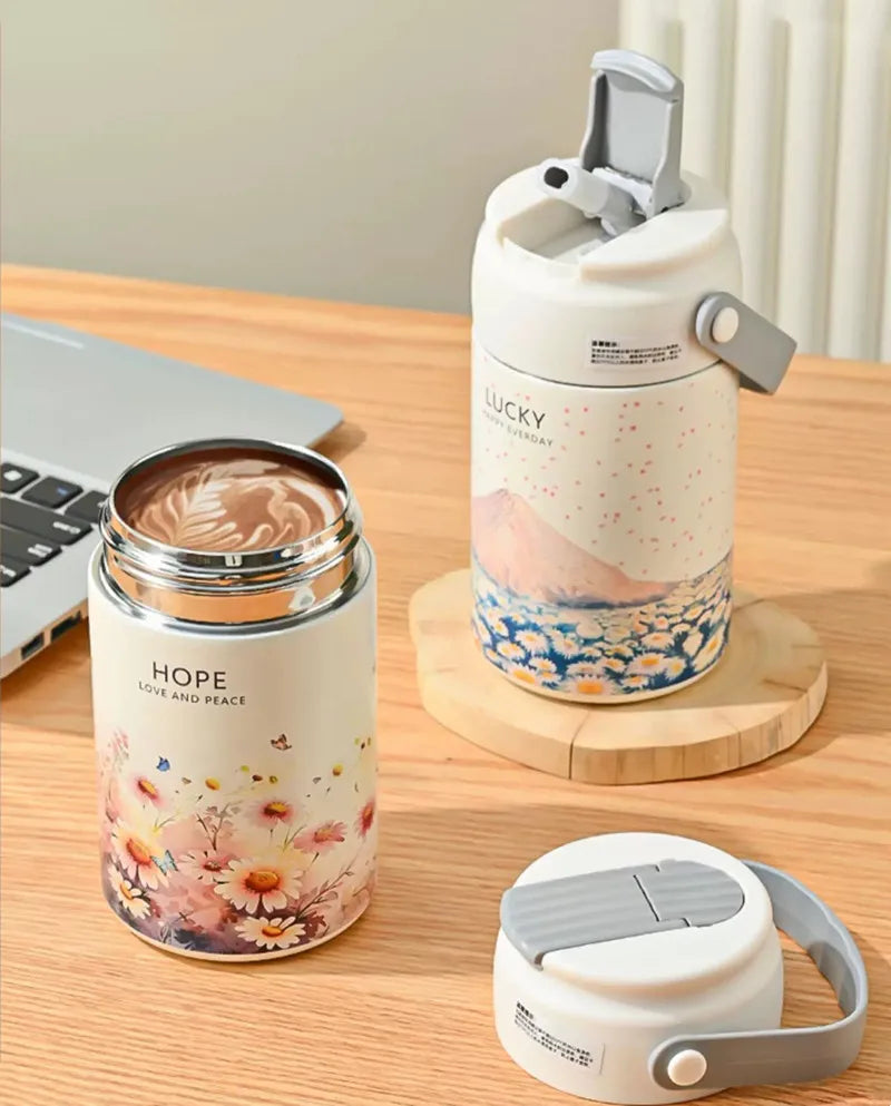 Premium Stainless Steel Vacuum Flask With Handle – Double Wall Insulated Thermal Water Bottle with Leak-Proof Lid, 550ml & 750ml