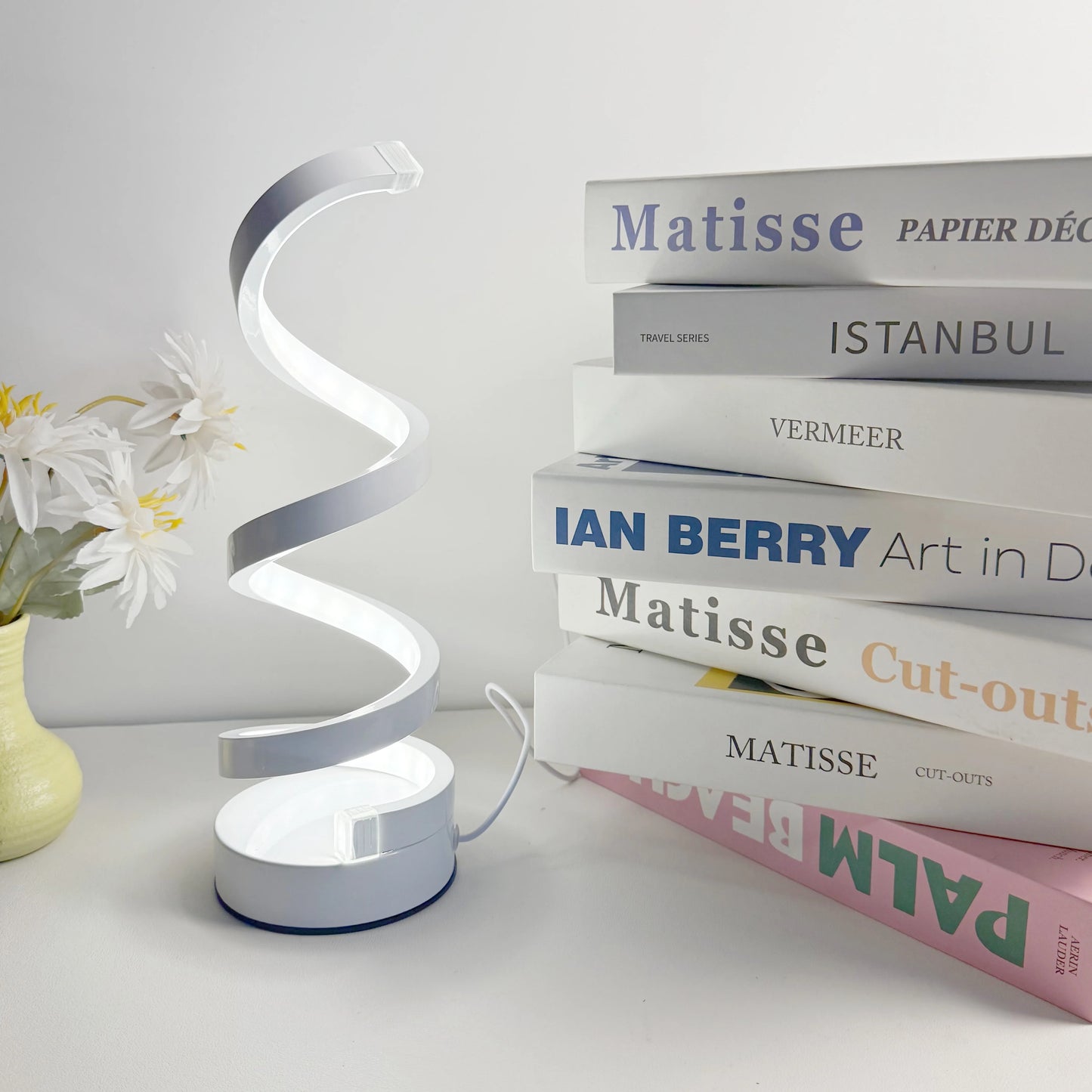 Modern LED Spiral Table Lamp – Dimmable Bedside Lamp, USB Powered Desk Lamp for Bedroom, Living Room & Home Lighting