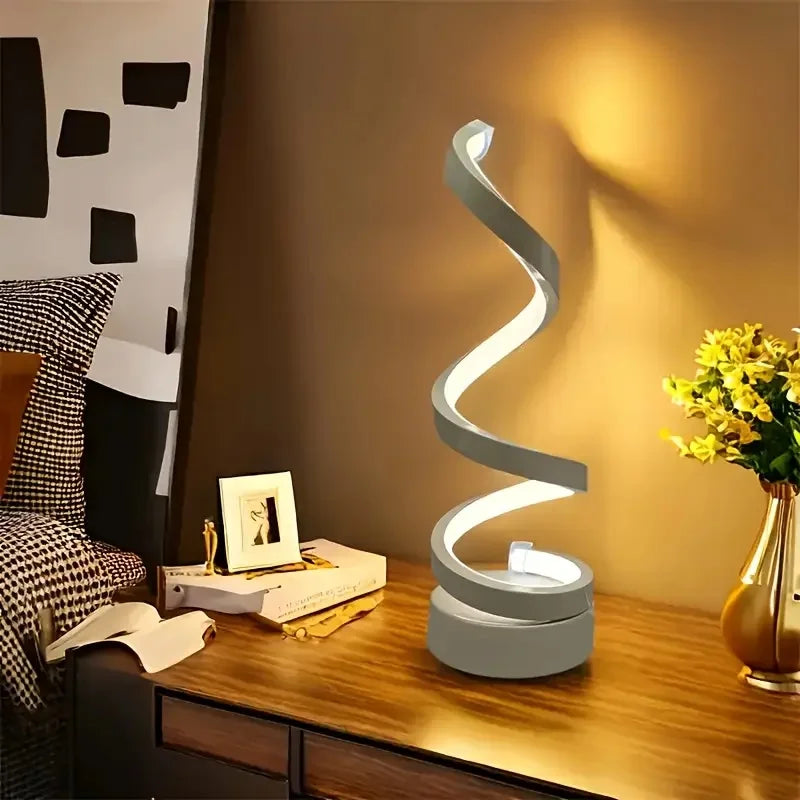 Modern LED Spiral Table Lamp – Dimmable Bedside Lamp, USB Powered Desk Lamp for Bedroom, Living Room & Home Lighting