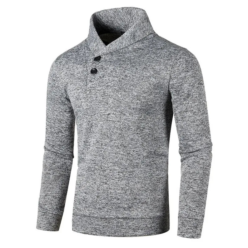 Men’s Button Neck Knit Jumper with High Collar – Long Sleeve Pullover for Smart Casual Outfits
