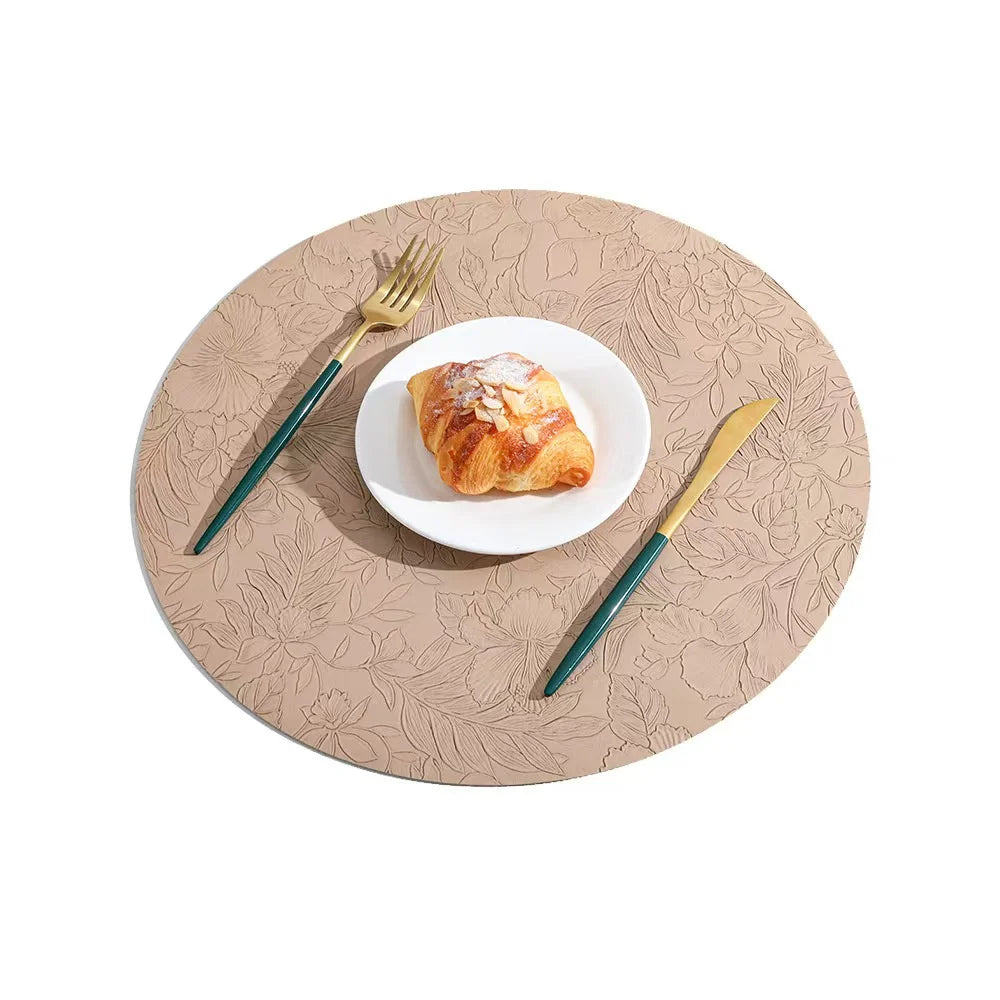 Botanical Round Dining Placemats – Faux Leather Floral Table Mats, Non Slip Wipe Clean Kitchen & Dining Table Mats