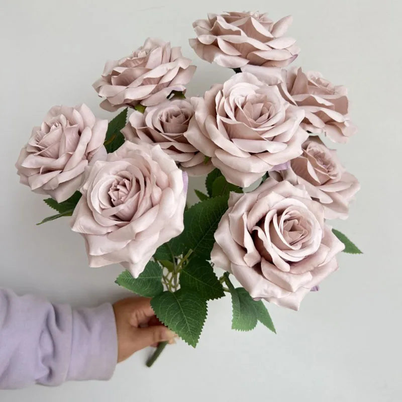 Rosara Silk Rose Bouquet – 9 Head Faux Rose Arrangement Decorative Flower Bunch
