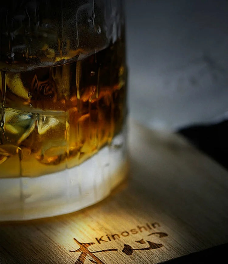 Kinoshin Bark Whisky Glass – Japanese Hammered Crystal Tumbler with Wooden Gift Box (275ml)