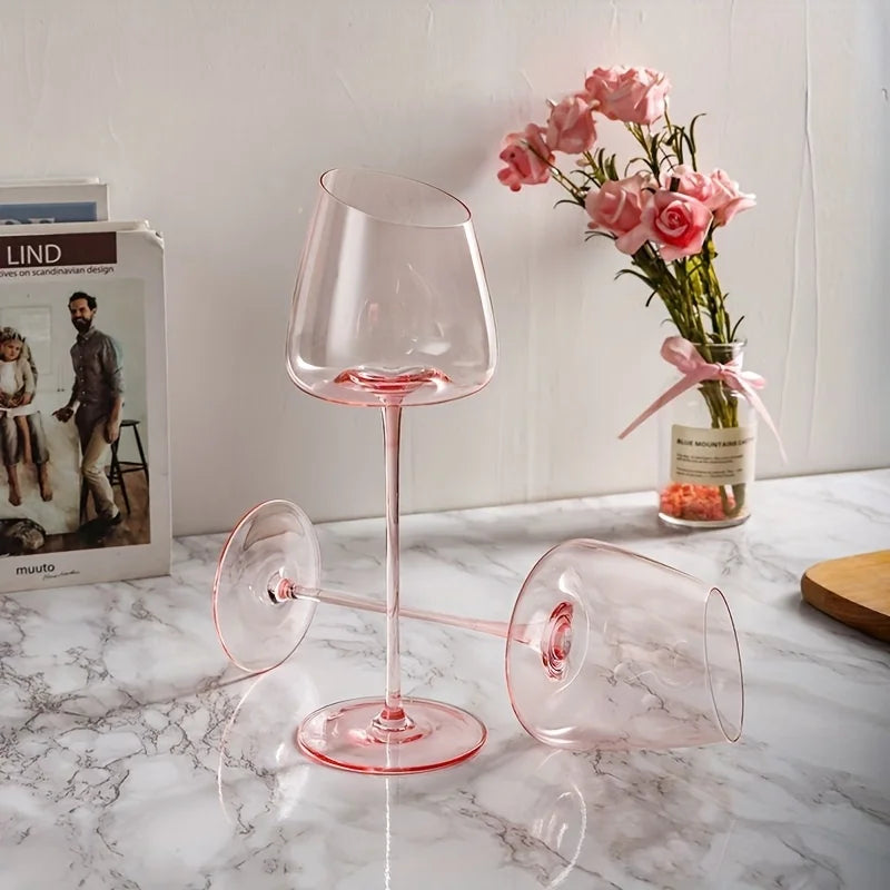 Blush Wine Glasses, Set of 2 – Slanted Rim Goblets